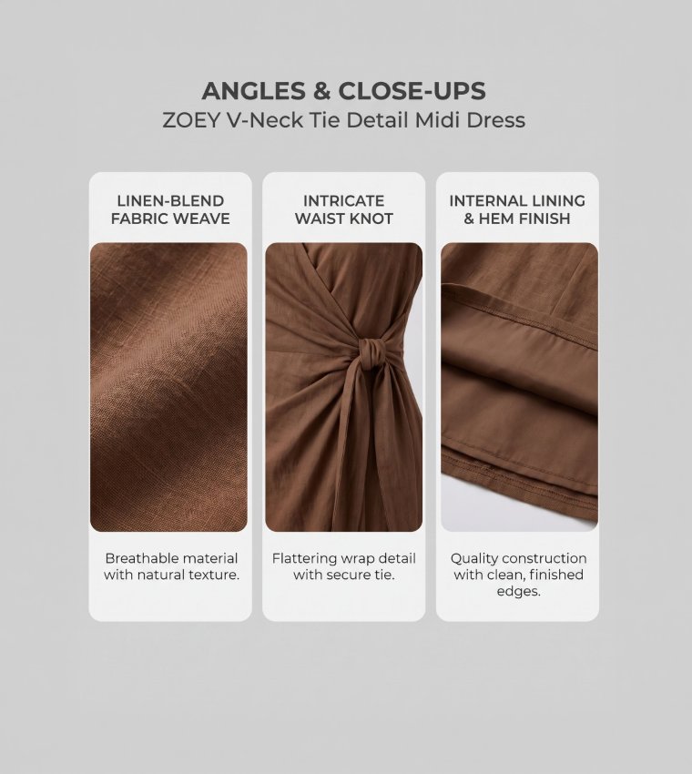 ZOEY V-Neck Tie Detail Midi Dress