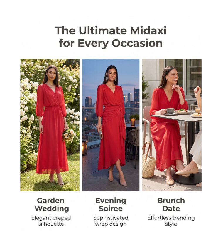 HEATHER 3/4 Sleeves Midaxi Dress