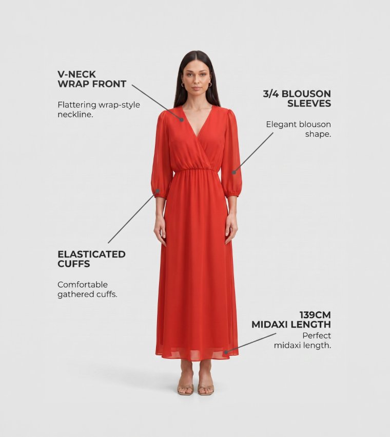 HEATHER 3/4 Sleeves Midaxi Dress