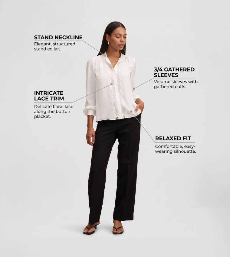 POPPY Lace Trim Mandarin Collar Shirt