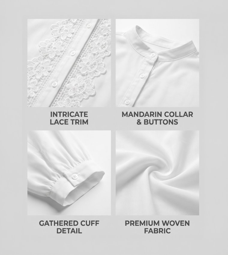 POPPY Lace Trim Mandarin Collar Shirt
