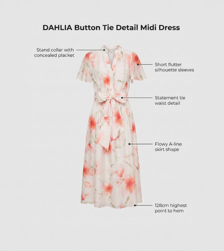 DAHLIA Button Tie Detail Midi Dress