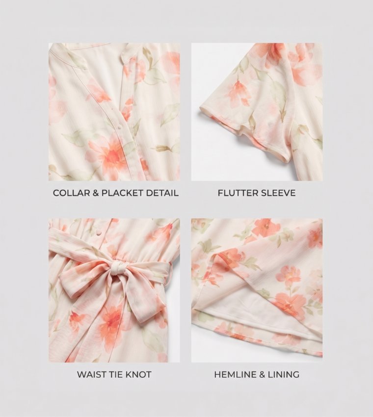 DAHLIA Button Tie Detail Midi Dress