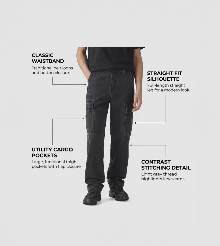 Washed Straight Fit Cargo Jeans