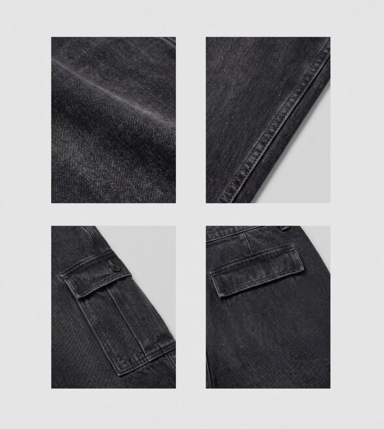 Washed Straight Fit Cargo Jeans