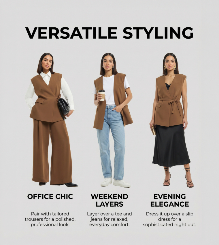 Solid V-Neck Oversized Waistcoat