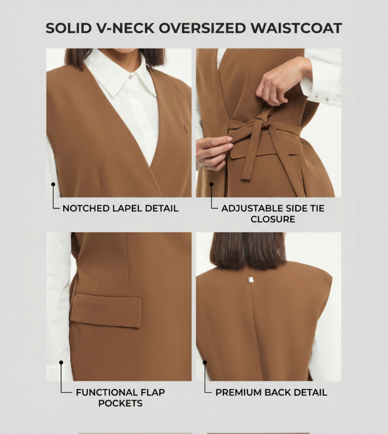 Solid V-Neck Oversized Waistcoat