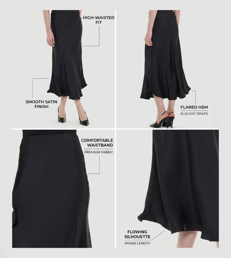 Solid Satin Midaxi Skirt