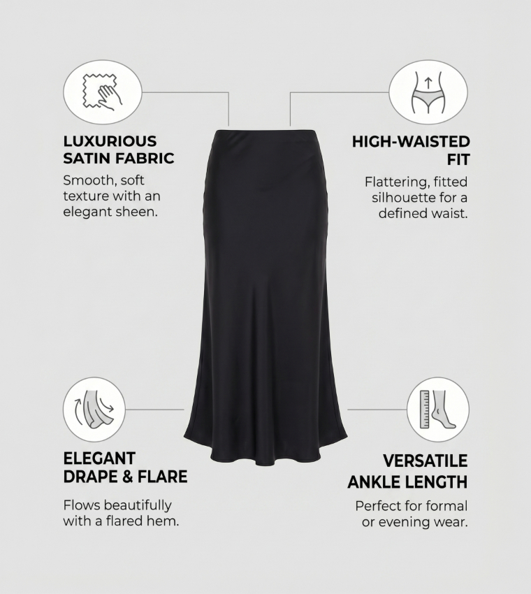 Solid Satin Midaxi Skirt