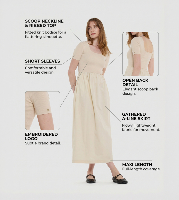 Buy BCBG Knit A Line Maxi Dress In Beige | 6thstreet UAE
