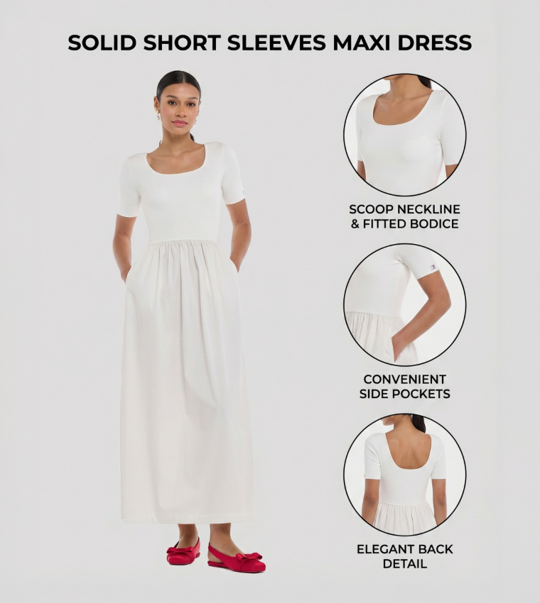 Solid Short Sleeves Maxi Dress