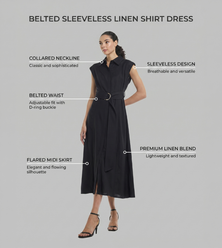 Belted Sleeveless Linen Shirt Dress