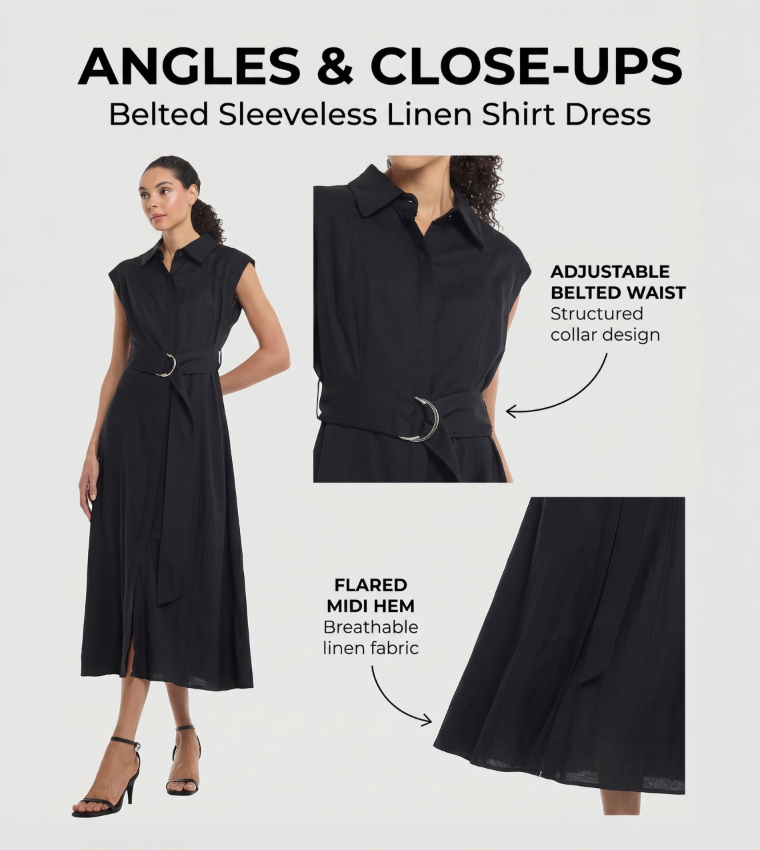 Belted Sleeveless Linen Shirt Dress