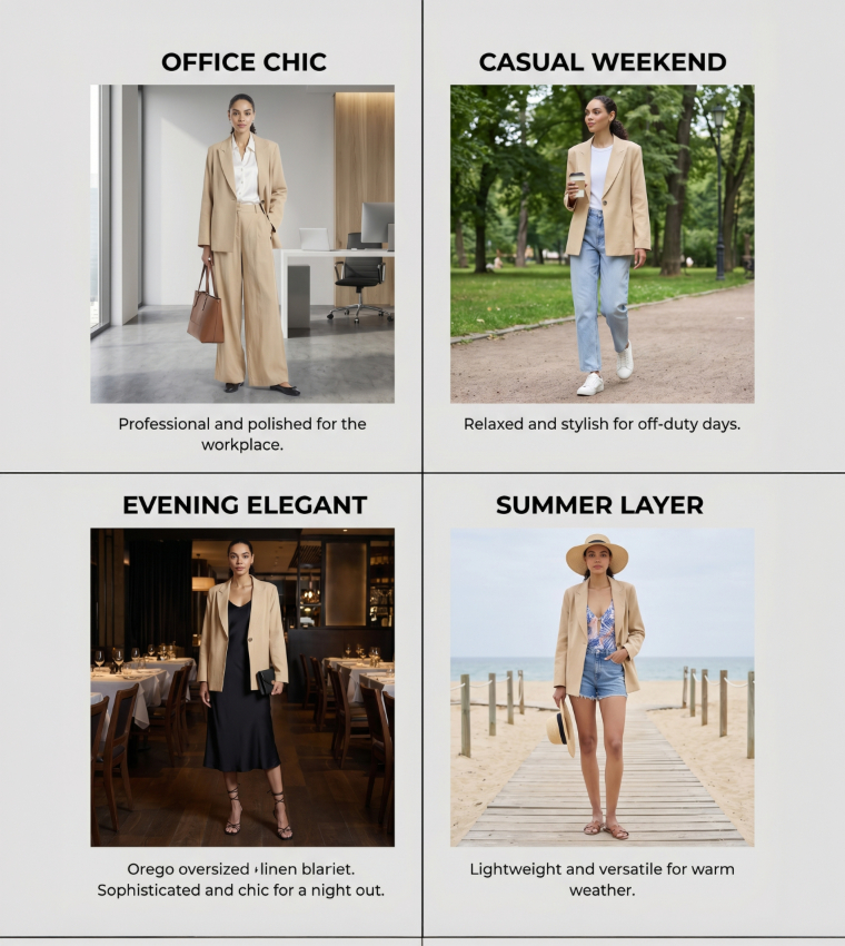 Lapel Collar Oversized Linen Blazer