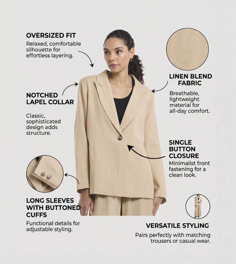 Lapel Collar Oversized Linen Blazer