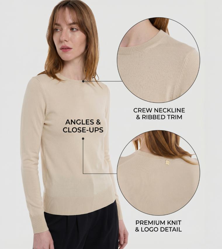 BCBG  Round Neck Sweaters - Beige Round Neck Sweaters