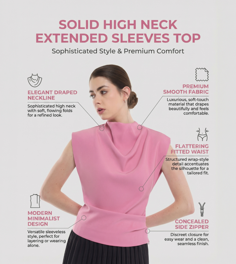 Solid High Neck Extended Sleeves Top