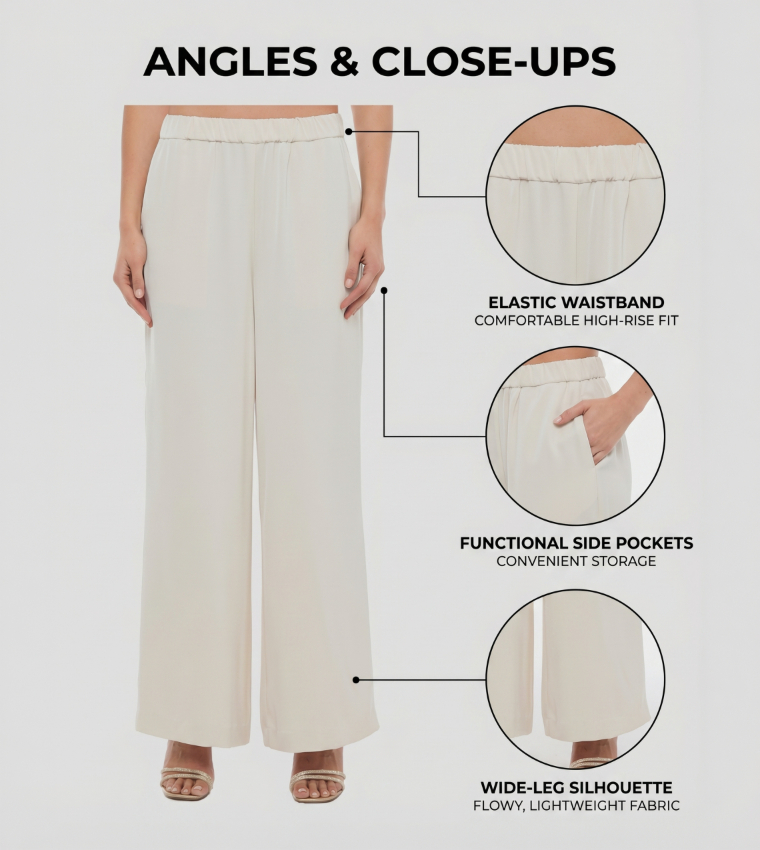 Solid Elastic Waist Wide Leg Pants