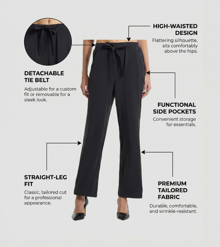 Detachable Belt Straight Fit Pants