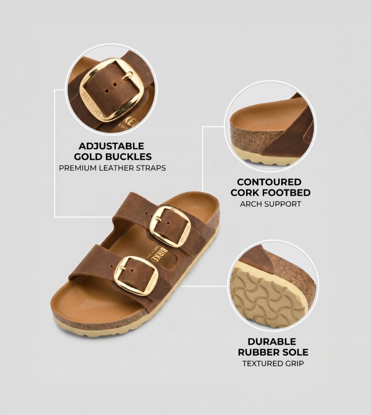 Arizona Big Buckle Oiled Leather Cognac - Narrow Fit