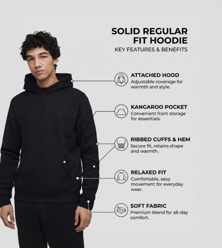 Solid Regular Fit Hoodie