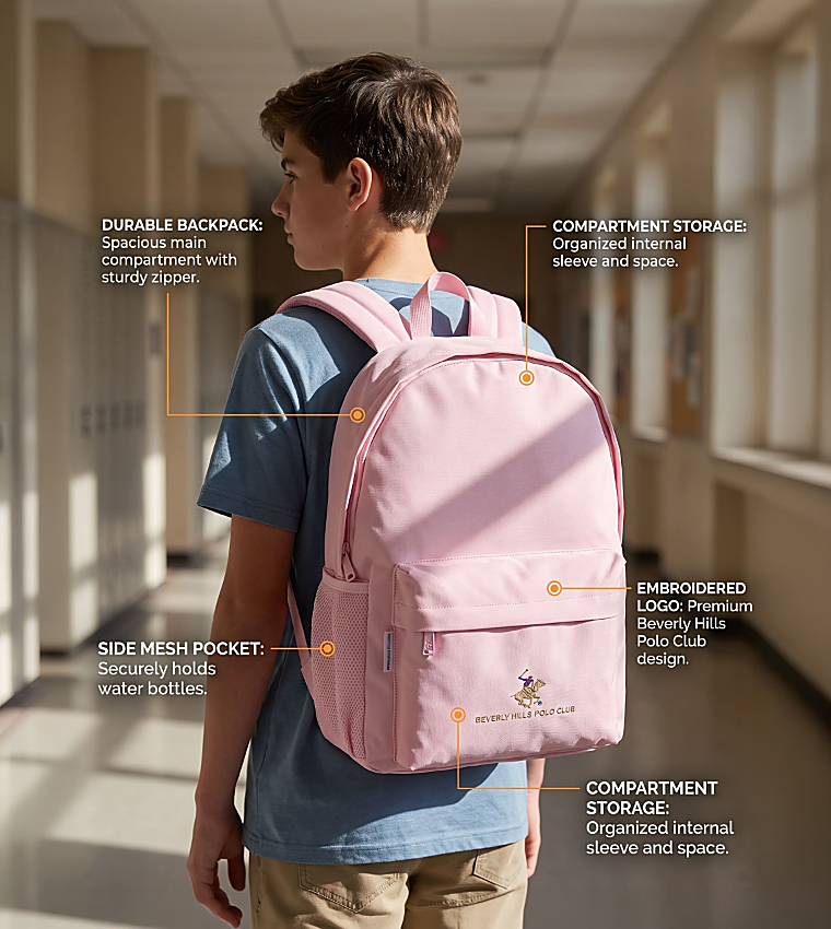 Logo Embroidered Zippered Backpack