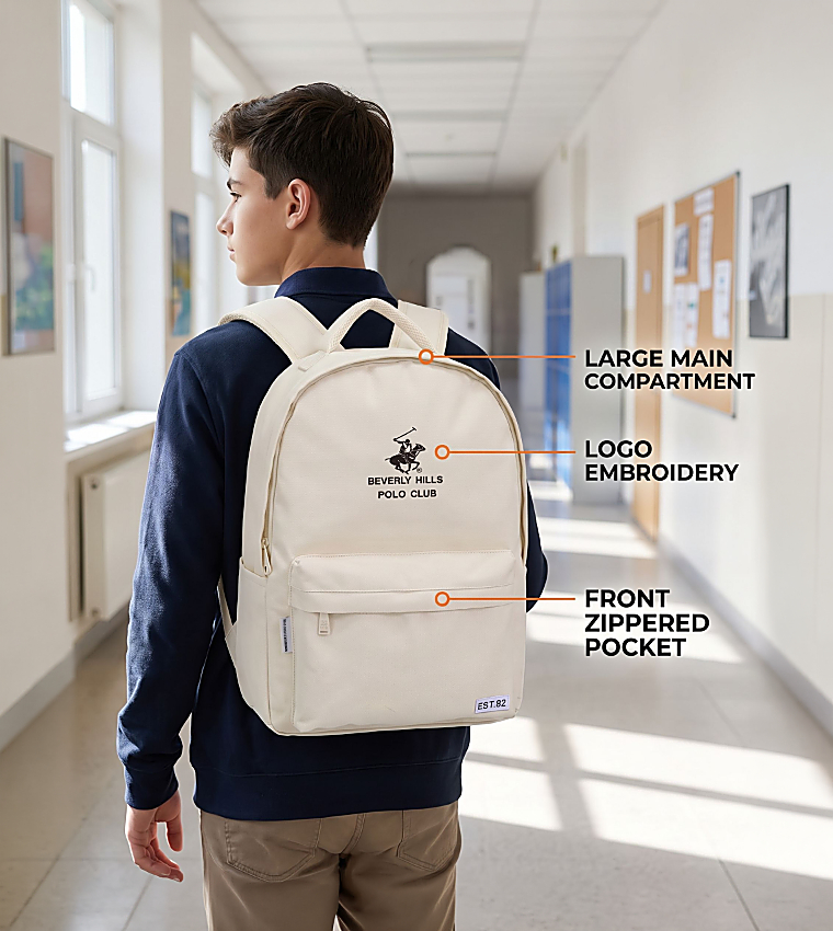 Logo Embroidered Zippered Backpack