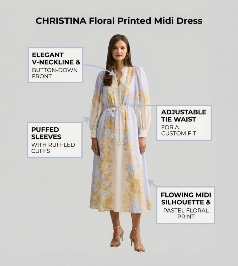 CHRISTINA Floral Printed Midi Dress