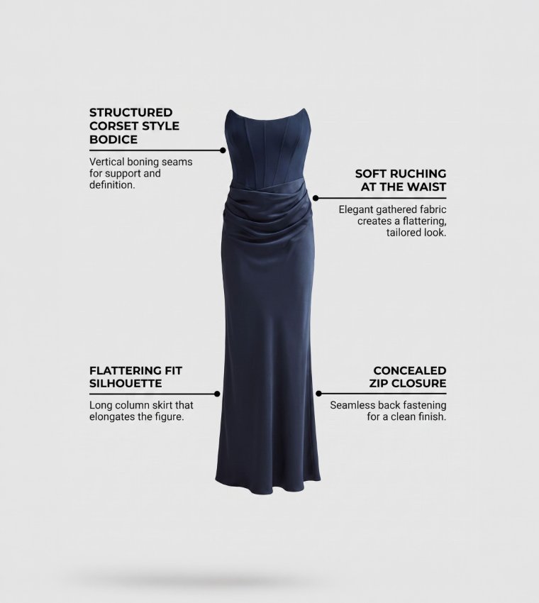 FN ISRA Solid Strapless Maxi Dress