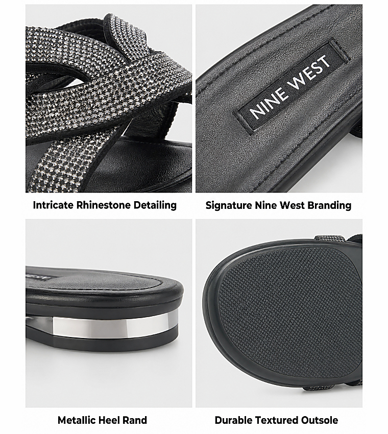 ناين وست  الصنادل المسطحة - أسود Flat Sandals