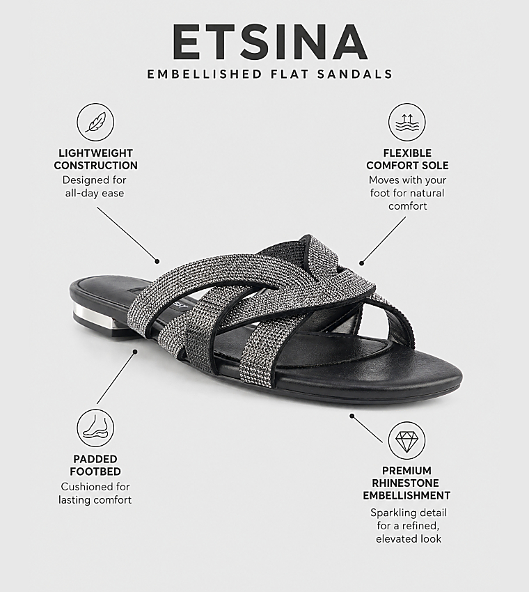 ناين وست  الصنادل المسطحة - أسود Flat Sandals