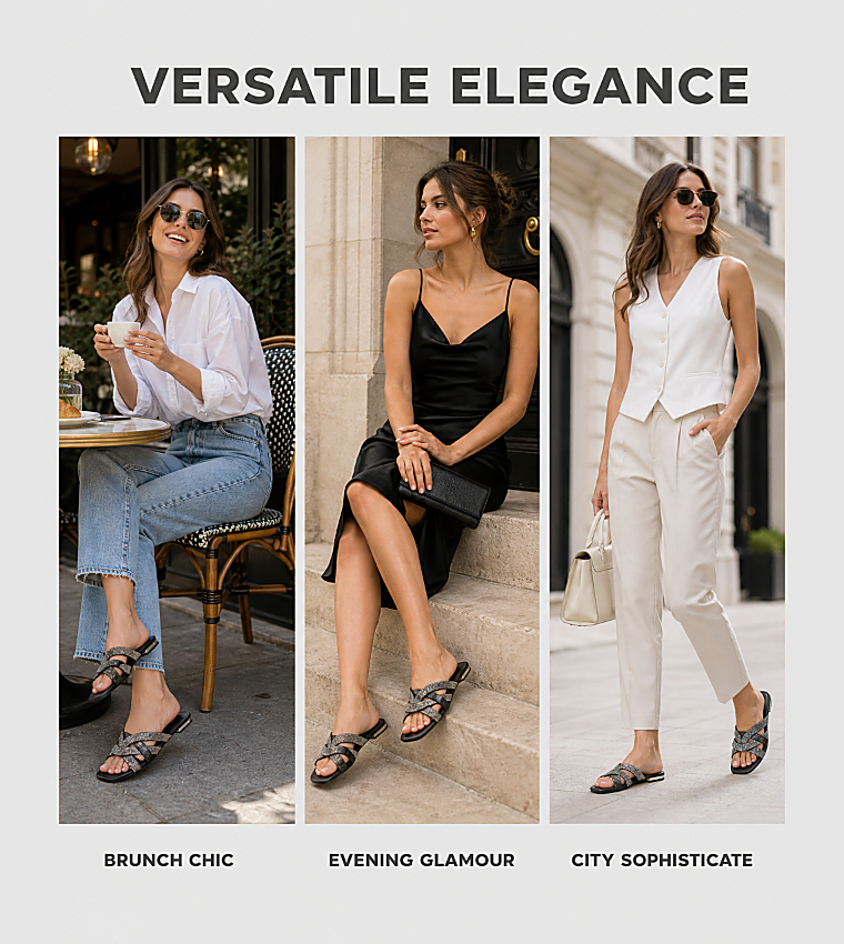 ناين وست  الصنادل المسطحة - أسود Flat Sandals