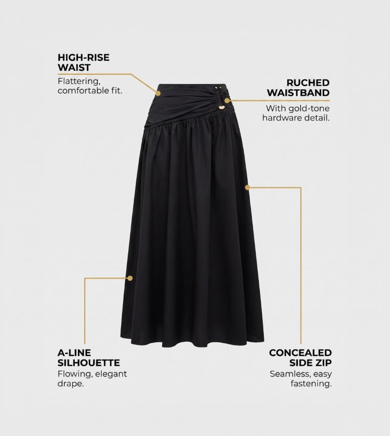 DOTTIE Solid Metal Detail Maxi Skirt
