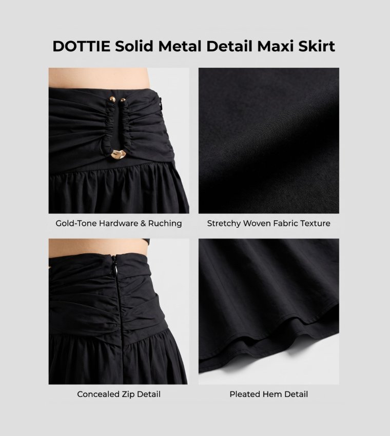 DOTTIE Solid Metal Detail Maxi Skirt