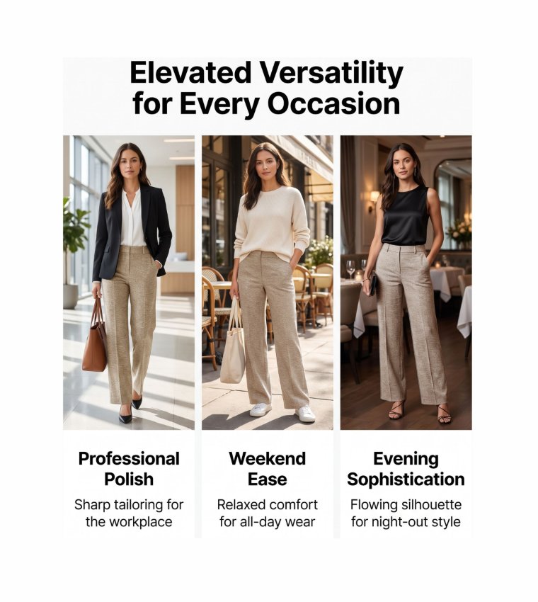 FN JACKIE Textured Wide Leg Pants