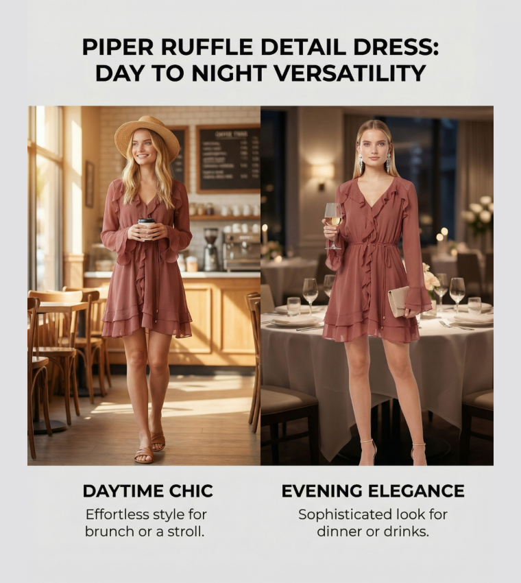 PIPER Ruffle Detail Long Sleeves Mini Dress