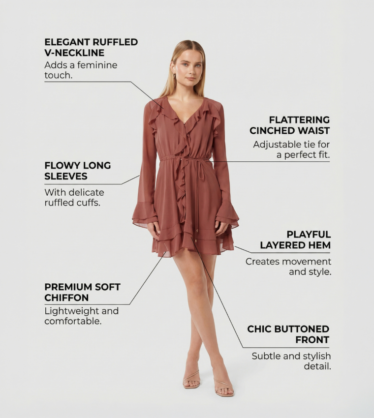 PIPER Ruffle Detail Long Sleeves Mini Dress