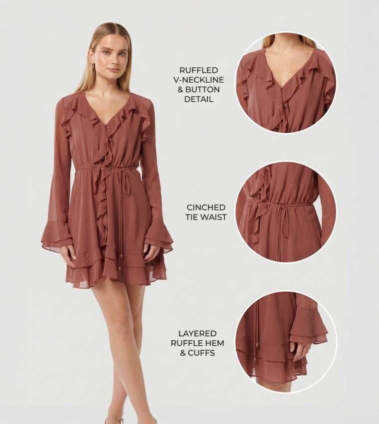 PIPER Ruffle Detail Long Sleeves Mini Dress