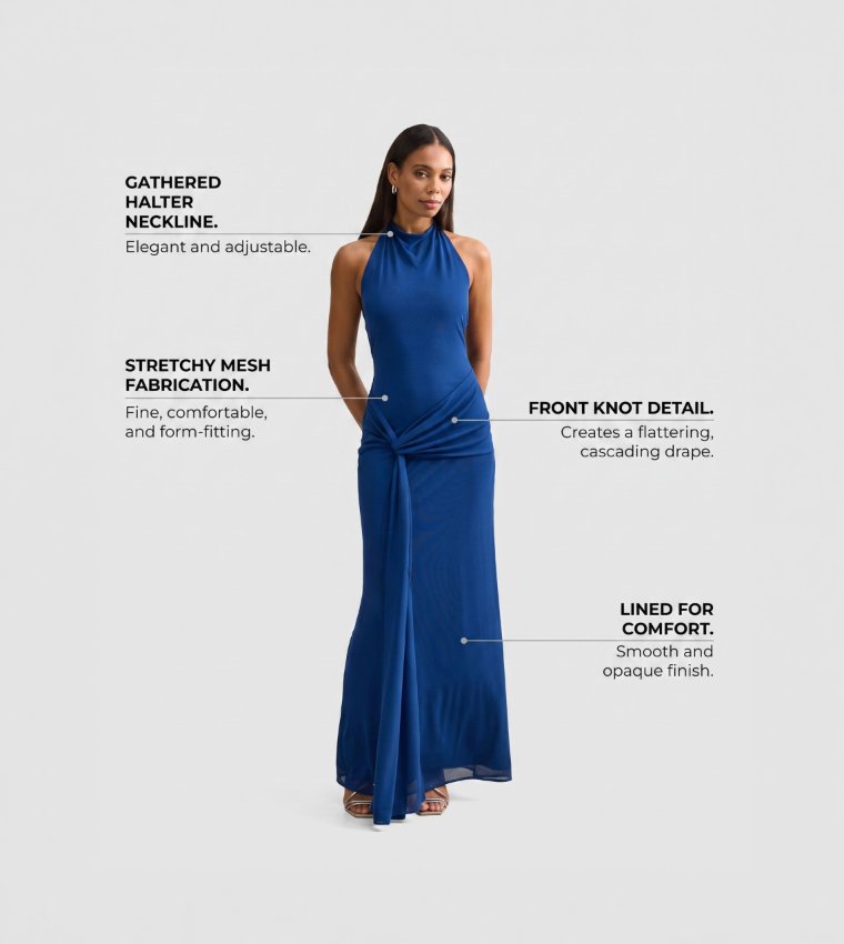 FN ABBY Halterneck Mesh Maxi Dress