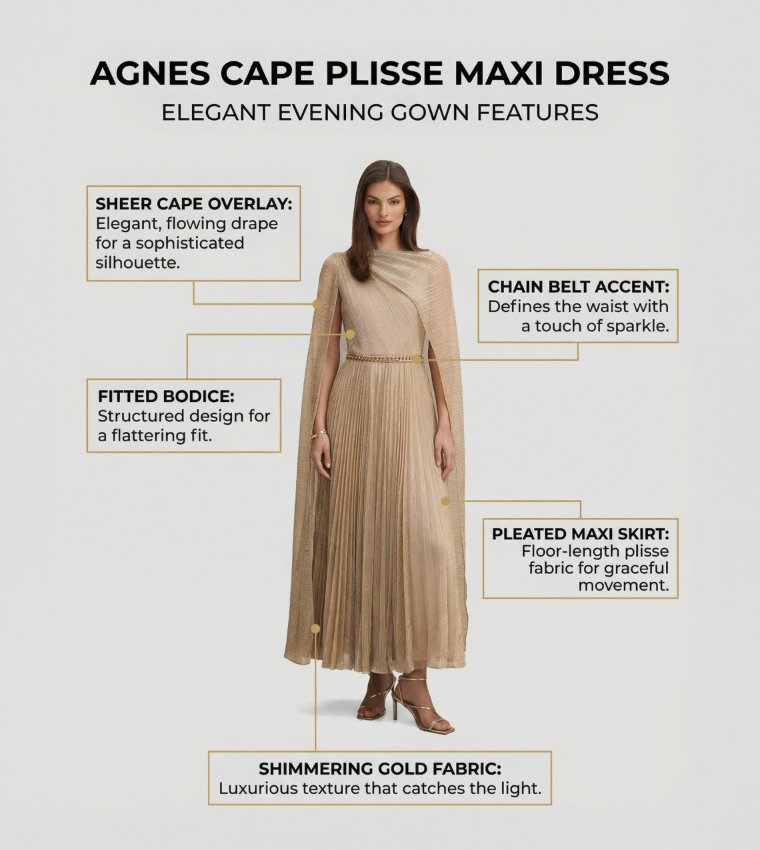 FN AGNES Cape Plisse Maxi Dress