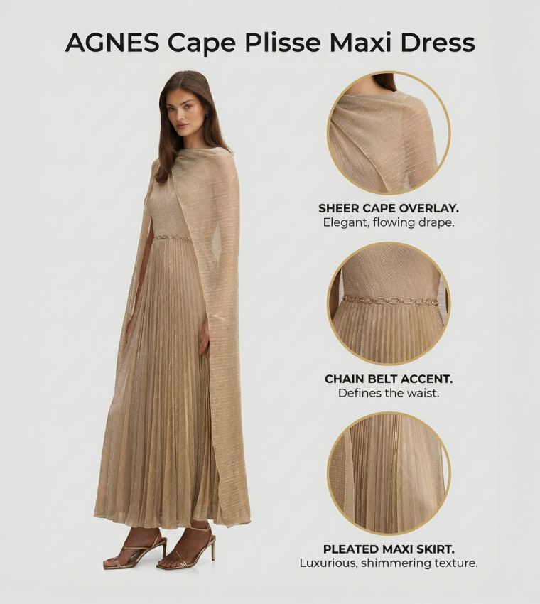 FN AGNES Cape Plisse Maxi Dress