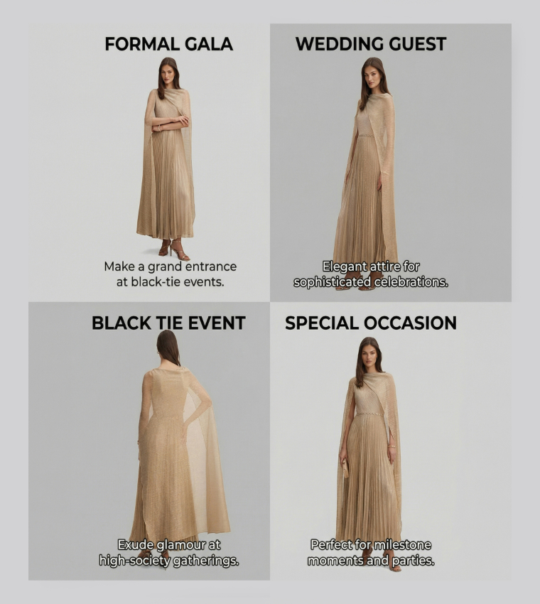 FN AGNES Cape Plisse Maxi Dress