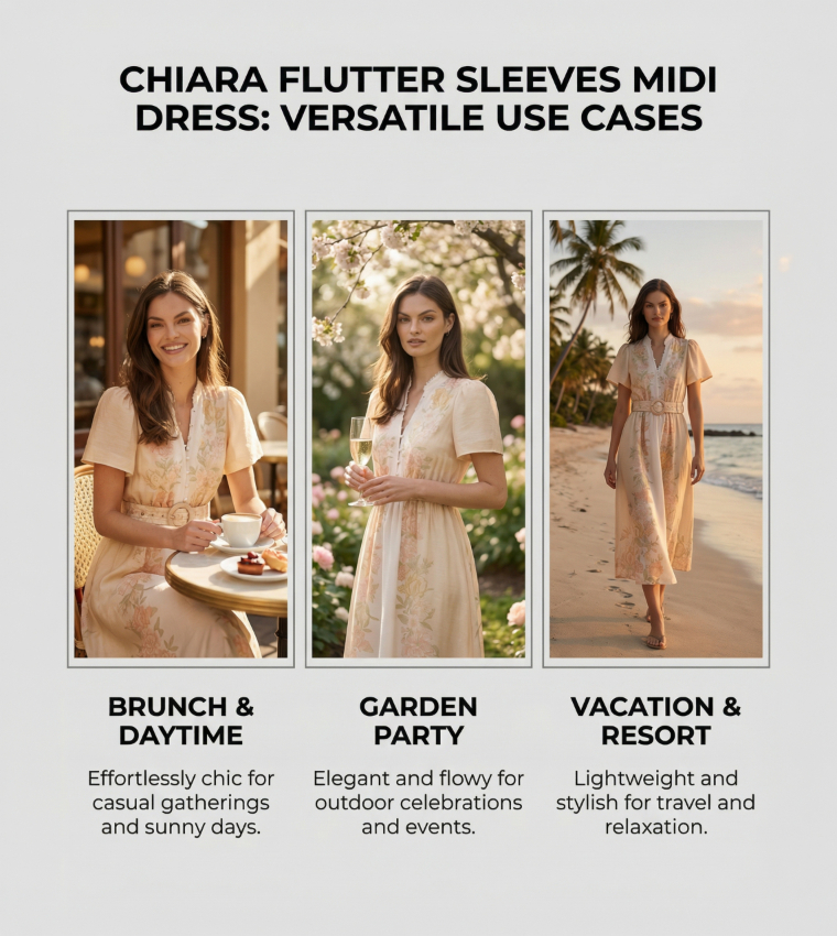 FN CHIARA Flutter Sleeves Midi Dress