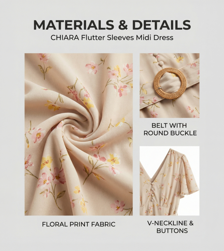 FN CHIARA Flutter Sleeves Midi Dress