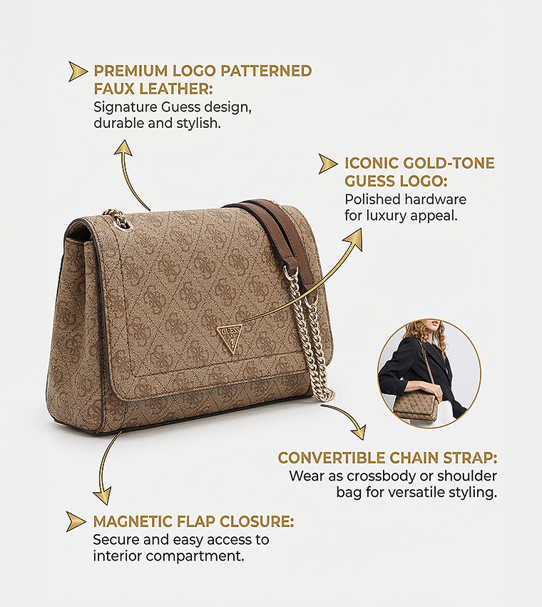 NOELLE II Logo Patterned Flap Convertible Crossbody Bag