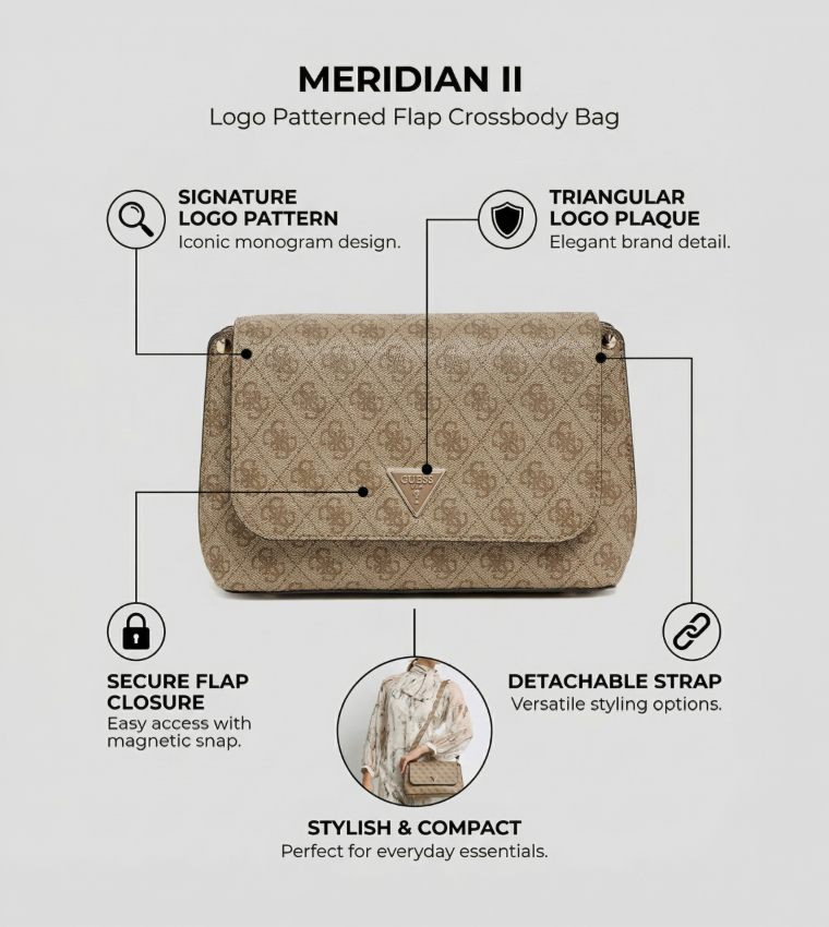 MERIDIAN II Logo Patterned Flap Crossbody Bag