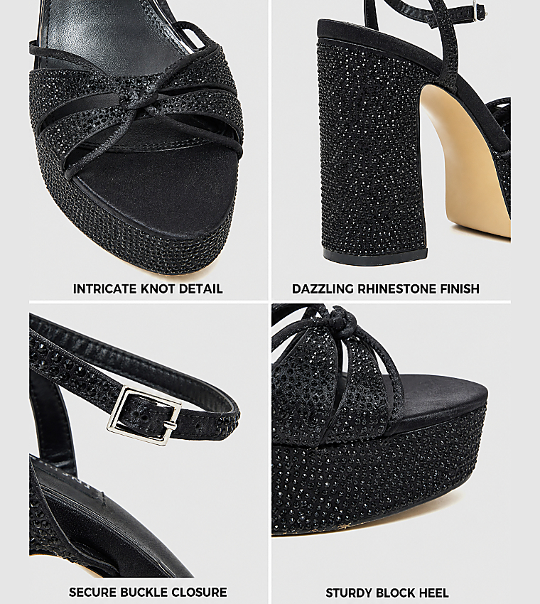 Embellished Ankle Strap Block Heel Sandals
