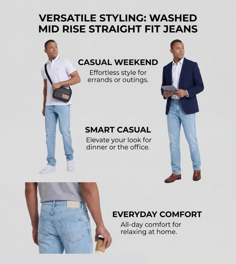 Washed Mid Rise Straight Fit Jeans