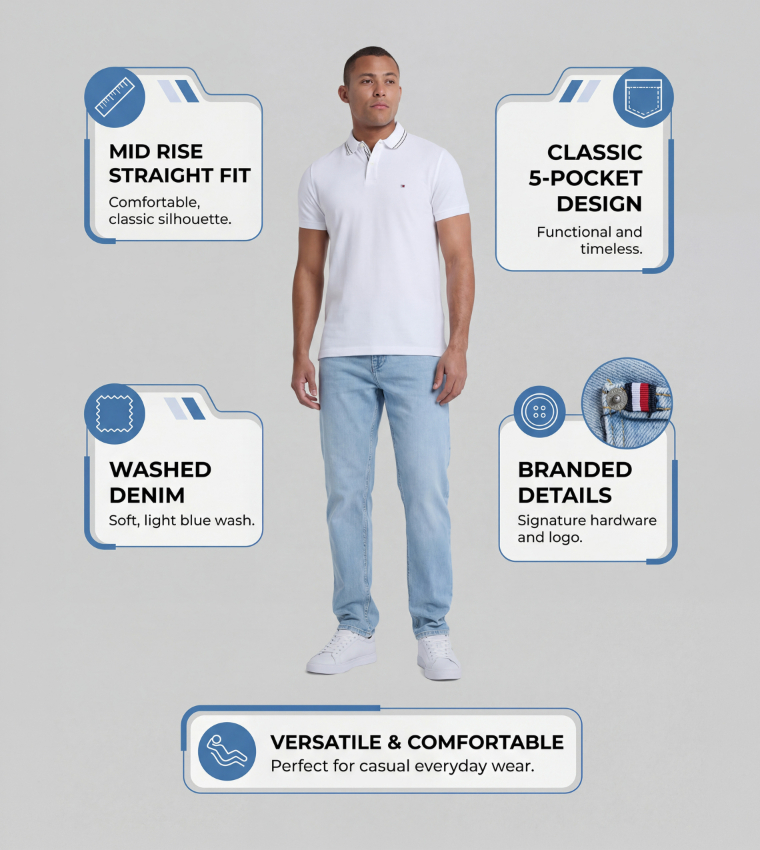 Washed Mid Rise Straight Fit Jeans