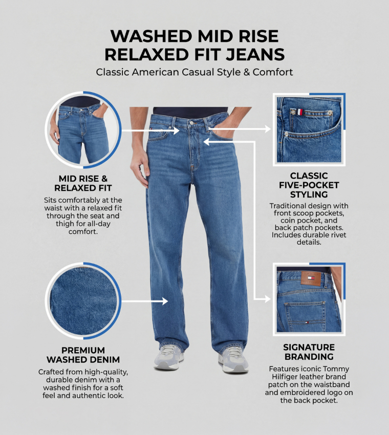 Washed Mid Rise Relaxed Fit Jeans